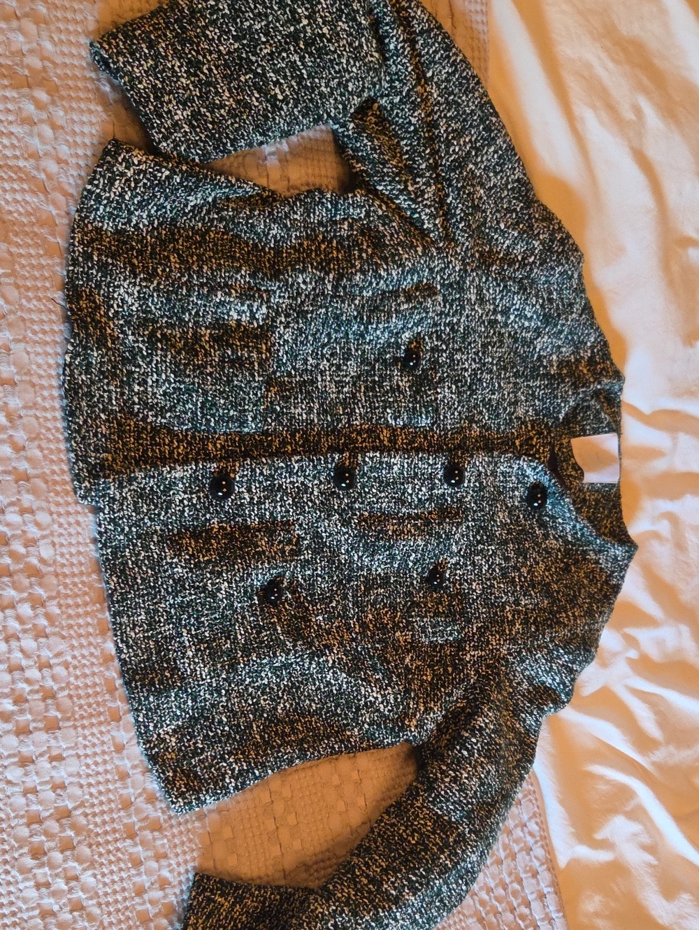 Mango Green & White Marled Button-Up Knit Jacket Xxl